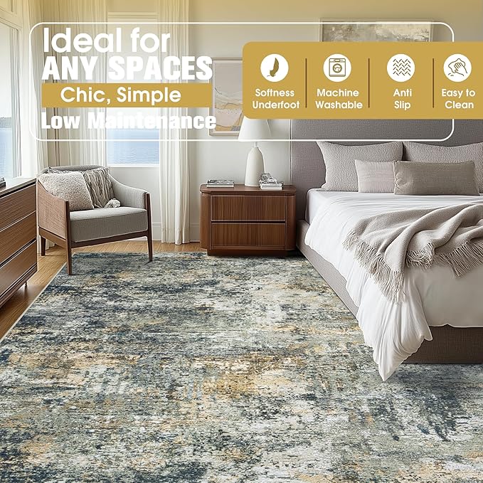 10x14 Area Rugs for Living Room Rug Washable: Abstract Large Rug Indoor Modern - Image 2