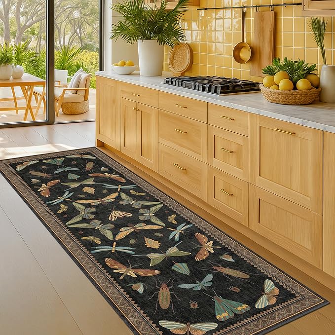 Black Insect 2'6"x8' Washable Non Slip Runner Rugs - Image 3