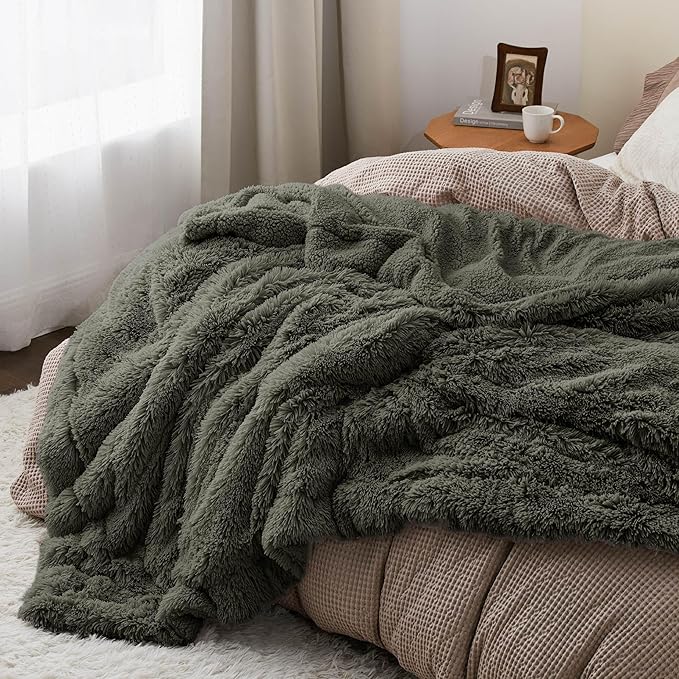 Bedsure GentleSoft Fluffy Olive Green Throw Blanket, Moss Green Decor Cozy Gifts - Image 5