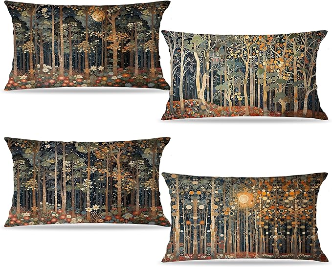 Rustic William Morris Inspired Forest Moon Pillow Covers 12x20 Set of 4 by Unknown
