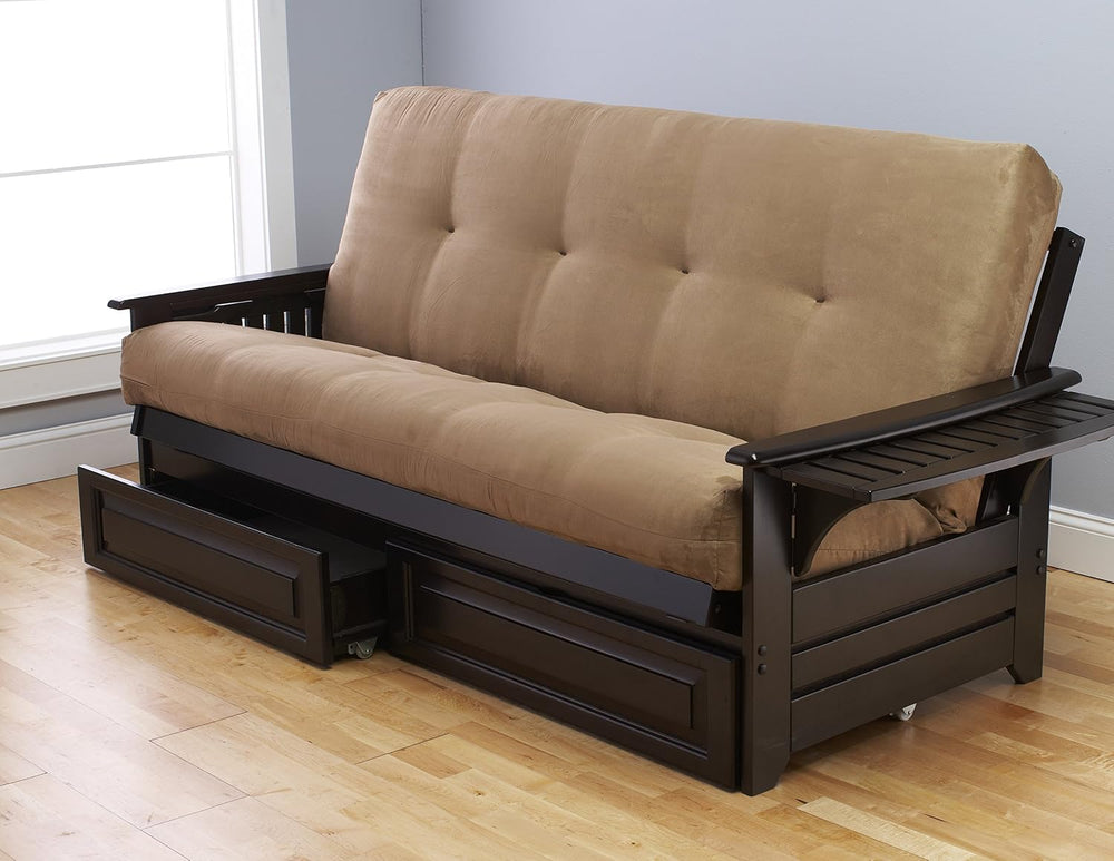 with Drawers Full Size Cordova Espresso Frame w/ 7 Inch Mattress Microfiber S...