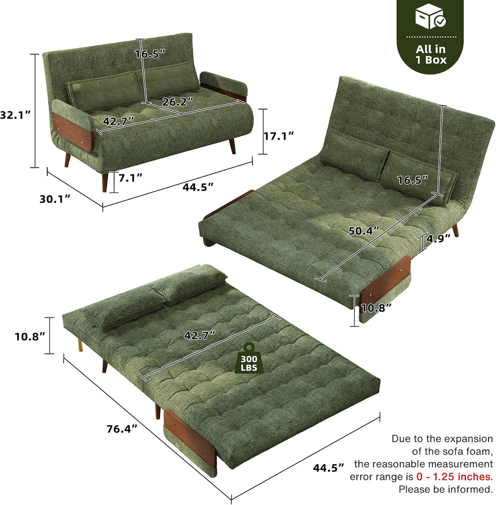 JASIWAY 45" Mid-Century Convertible Sofa Chair Bed Sleeper for Adult, Futon