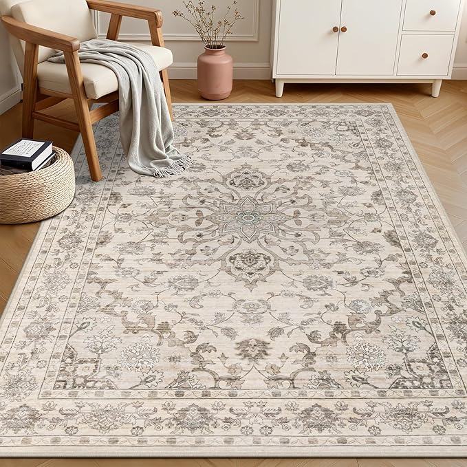 6x9 Area Rugs Living Room Rug: Washable Vintage Distressed Floral Rug No Slip - Image 3