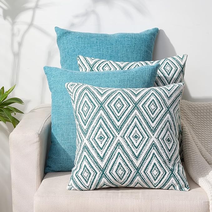 HPUK Decorative Throw Pillow Covers Set of 4 Geometric Design Linen Cushion by HPUK