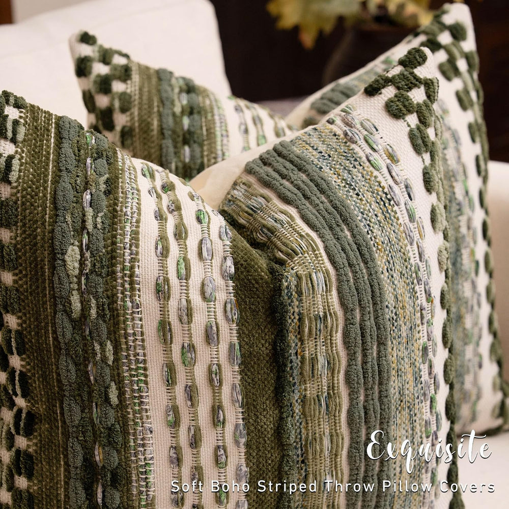 Boho Chenille Tufted Throw Pillow Covers 18x18 Inch Set of 2 Farmhouse Green ...