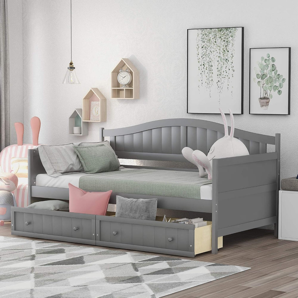 SOFTSEA Twin Daybed Frame with Drawers Wood Day Bed with Storage Sofa Bed Fra...