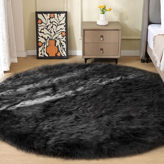 ORINOVA Washable Faux Fluffy Fur Round Area 6.6ft Rugs by ORINOVA