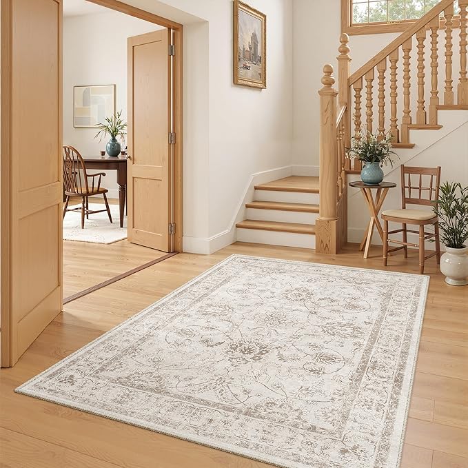 Madane Washable Area Rug 4x6, Low Pile Stain Resistant Vintage Area Rugs - Image 3