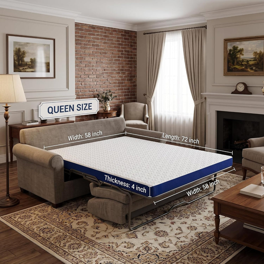 White Blue 4 Inch Queen Sofa Mattress, 72×58 Sofa Bed Mattress Replacement