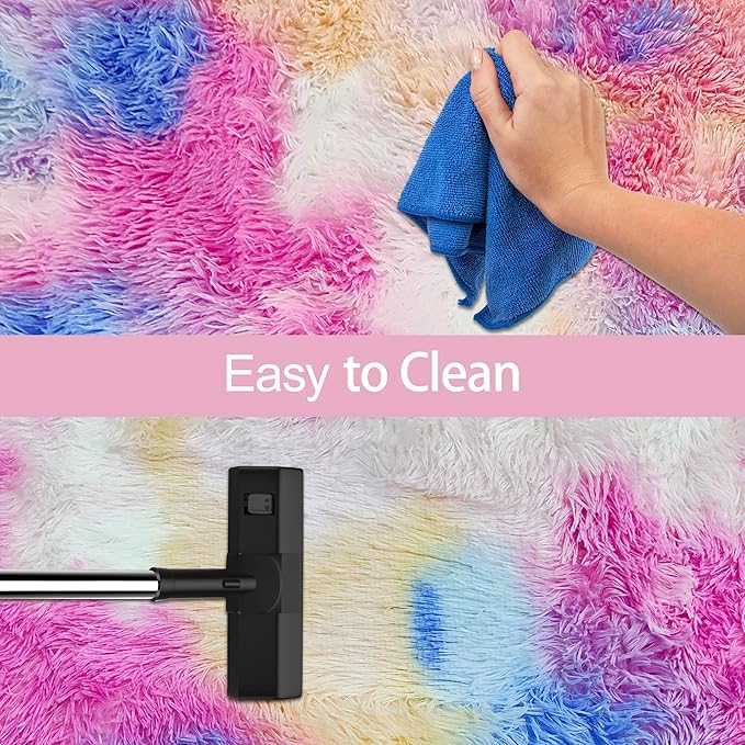 Fluffy Colorful Rug for Bedroom 2x8 ft Kawaii Tie-Dyed Area Rug Non Slip Cute - Image 7