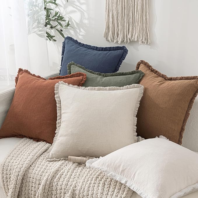 MIULEE Decorative Throw Pillow Covers Neutral Linen Fringe Throw Pillows Euro - Image 7