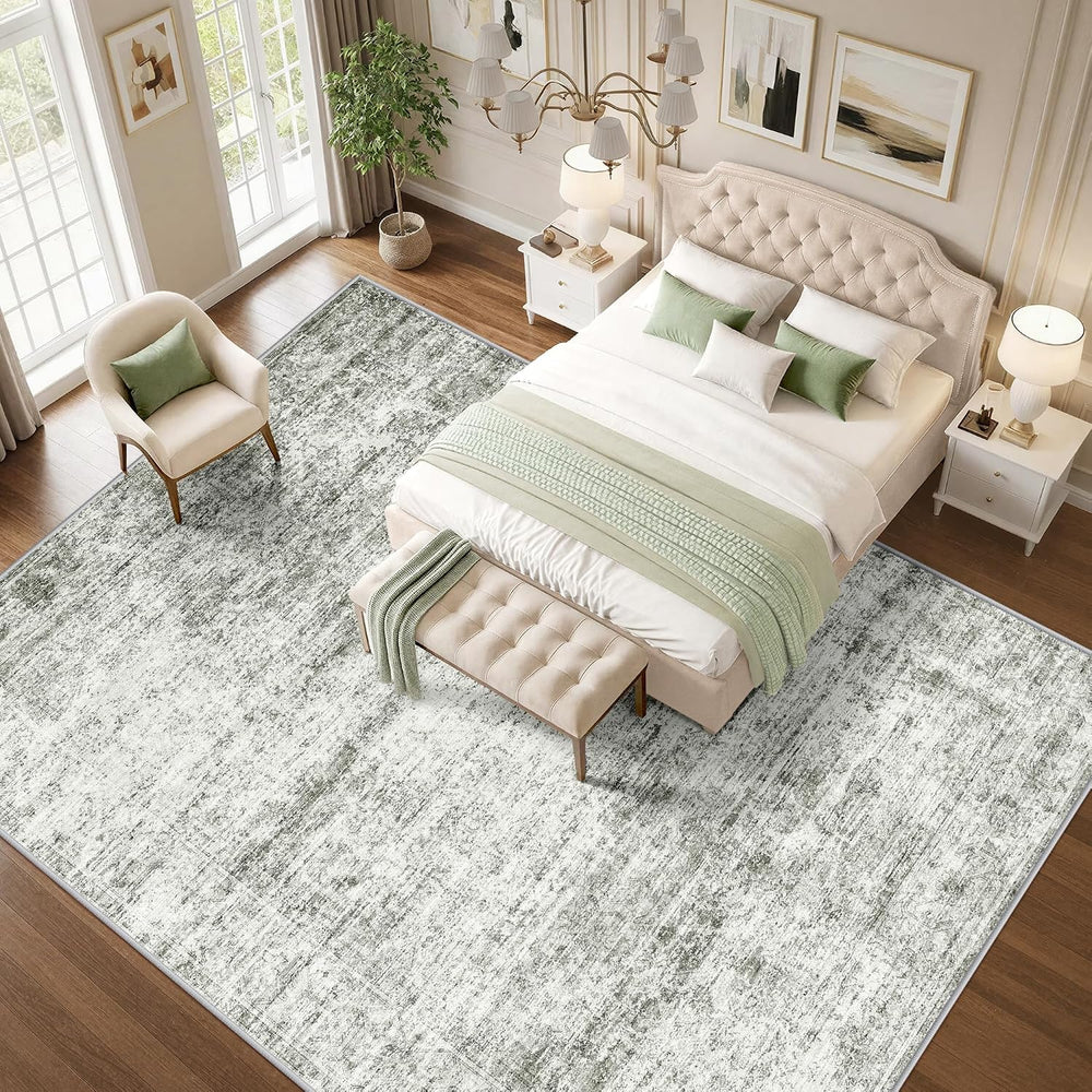 LIVELYGLOW 8x10 Washable Distressed Area Rug, Neutral Living Room Carpet