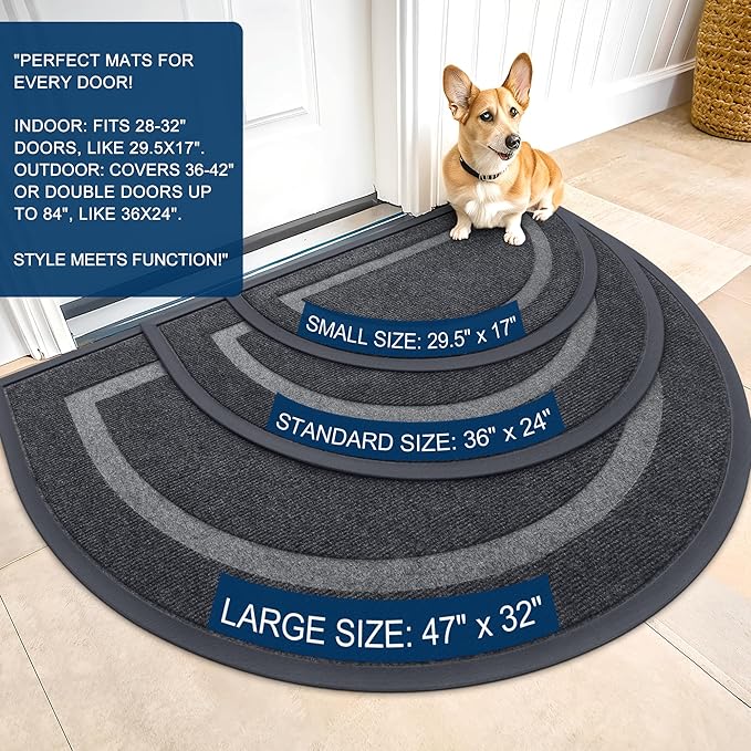 OLANLY Half Circle Door Mat Indoor Outdoor Entrance Welcome, Waterproof - Image 3