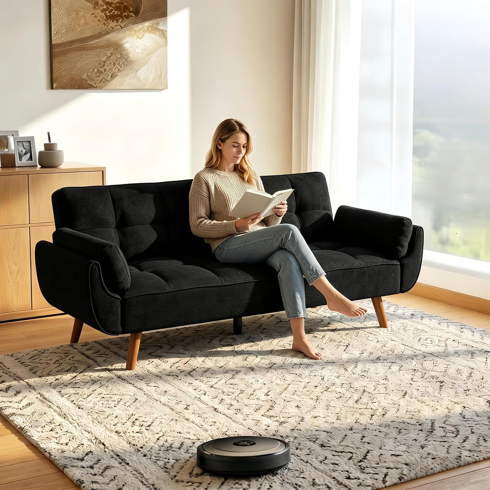 75.2" Convertible Futon Couch Bed with Adjustable Backrest, Black