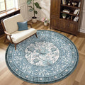 GarveeHome Misty Blue Botanical Grove 4ft Round Rug, Small Circle Vintage by GarveeHome