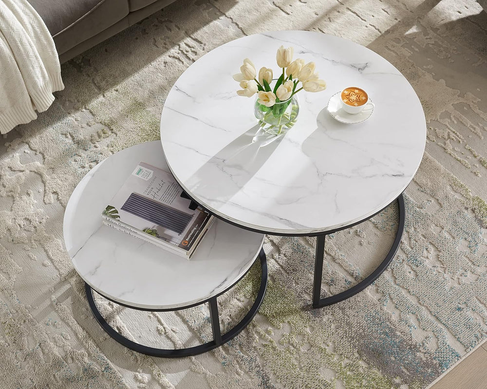 Modern Nesting Coffee Table Set of 2 for Living Room, Office, Balcony, Mid Ce...