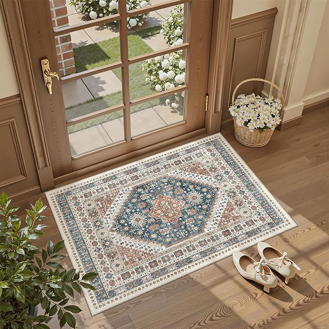 Madane Washable Area Rug 2x3, Small Entryway Rug Non-Slip Vintage Door Mat - Image 2