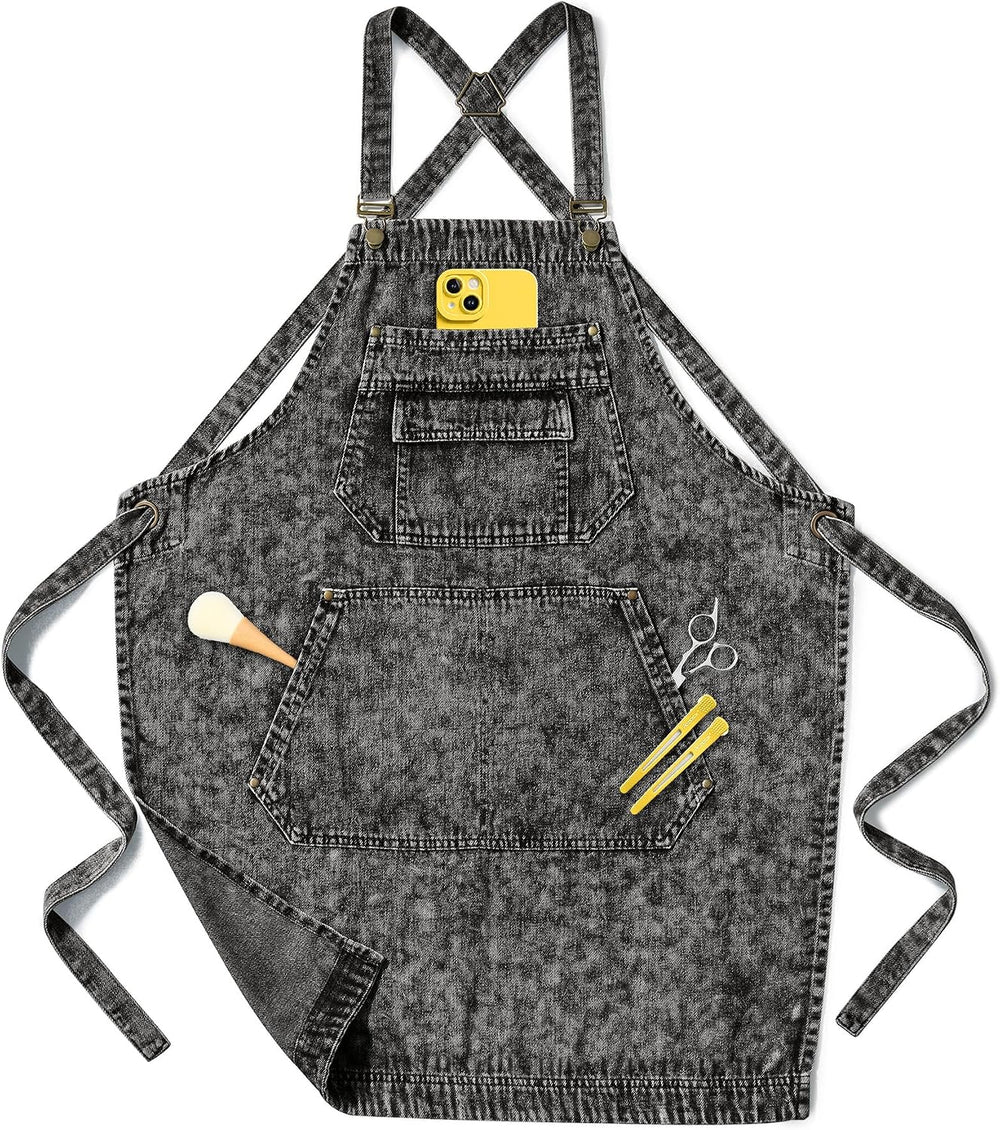Denim Apron with Pockets for Hair Stylist Gardening Craftsmen Barista Women