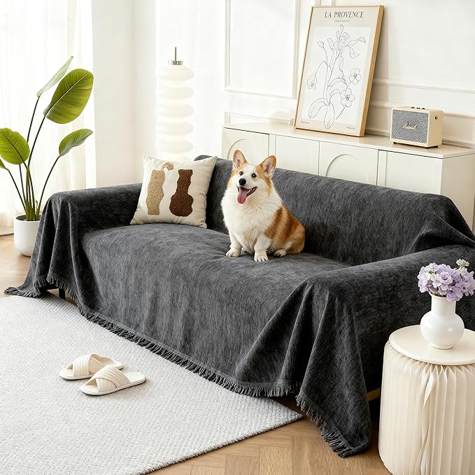 Couch Cover for Dogs, Boho Sofa Covers for 2 Cushion Couch, Chenille Sofa by KaviKon