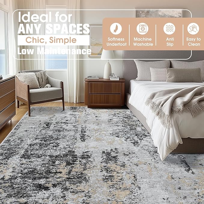 9x12 Area Rugs for Living Room Rug Washable: Abstract Large Rug for Dining Room - Image 7