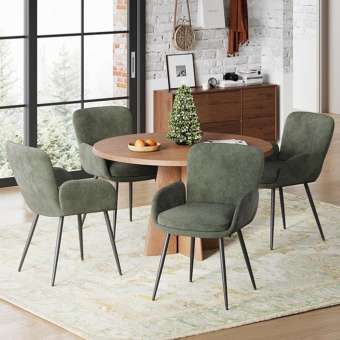 VKNOW Modern Dining Chairs Set of 6, Upholstered Dining Room Chair with Armre...
