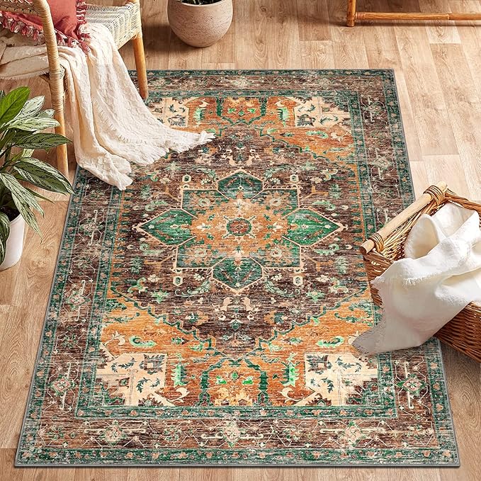 Yamaziot Washable Area Rug for Bedroom, 3x5 Non-Slip Boho Vintage Living Room - Image 2
