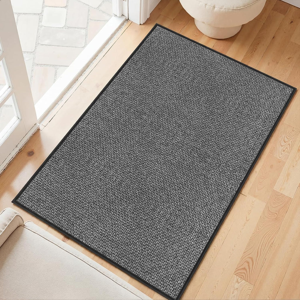 Door Mat Indoor Entrance, 24" x 36" Ultra Thin Non Slip Door Mat with Rubber Backing, Low Profile Easy Clean Dirt Trapper Doormat for Entryway Front Door Patio Porch, Charcoal Grey