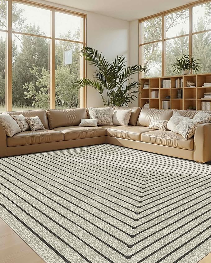 Latte&Fog 9x12 Area Rug for Living Room, Extra Large Beige Modern Abstract - Image 4