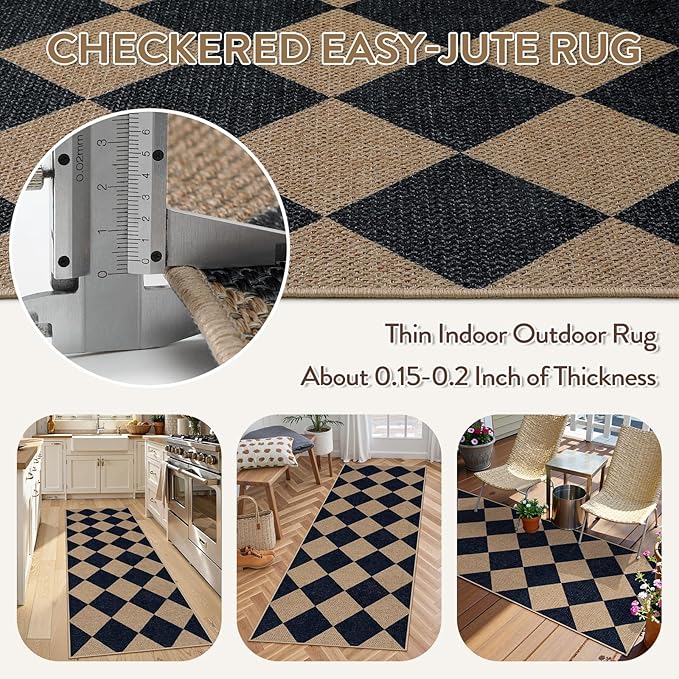 Lahome Colette Checkered Easy Jute Runner Rug, 2x6 Kitchen Mats - Image 4