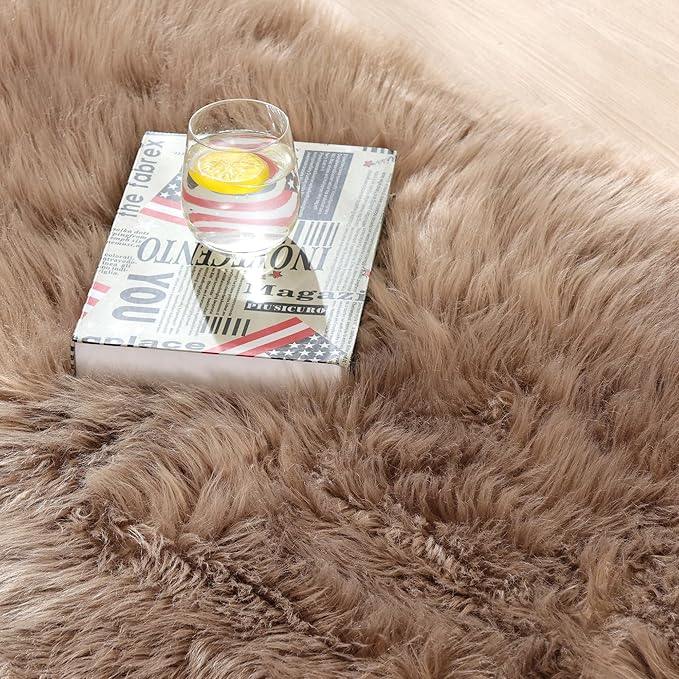 ORINOVA Beige Shag Faux Sheepskin Washable 4X6 Fur Rug - Image 3