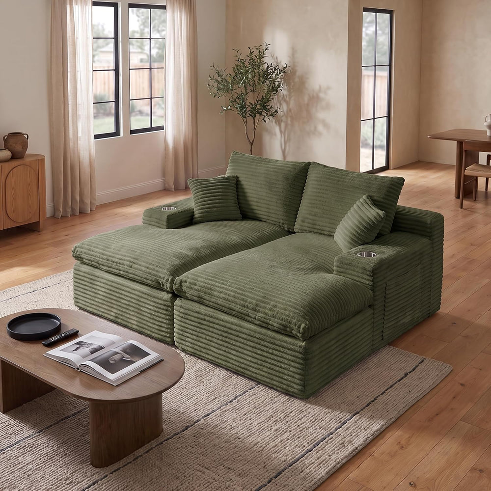 120" Modular Sectional Sofa, U-Shape Boneless Couch, Green