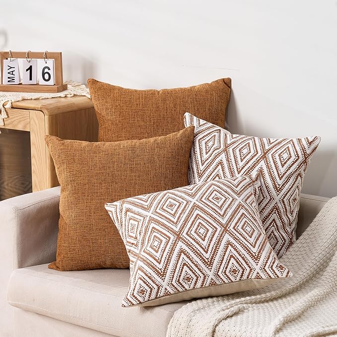 HPUK Decorative Throw Pillow Covers Set of 4 Geometric Design Linen Cushion - Image 5