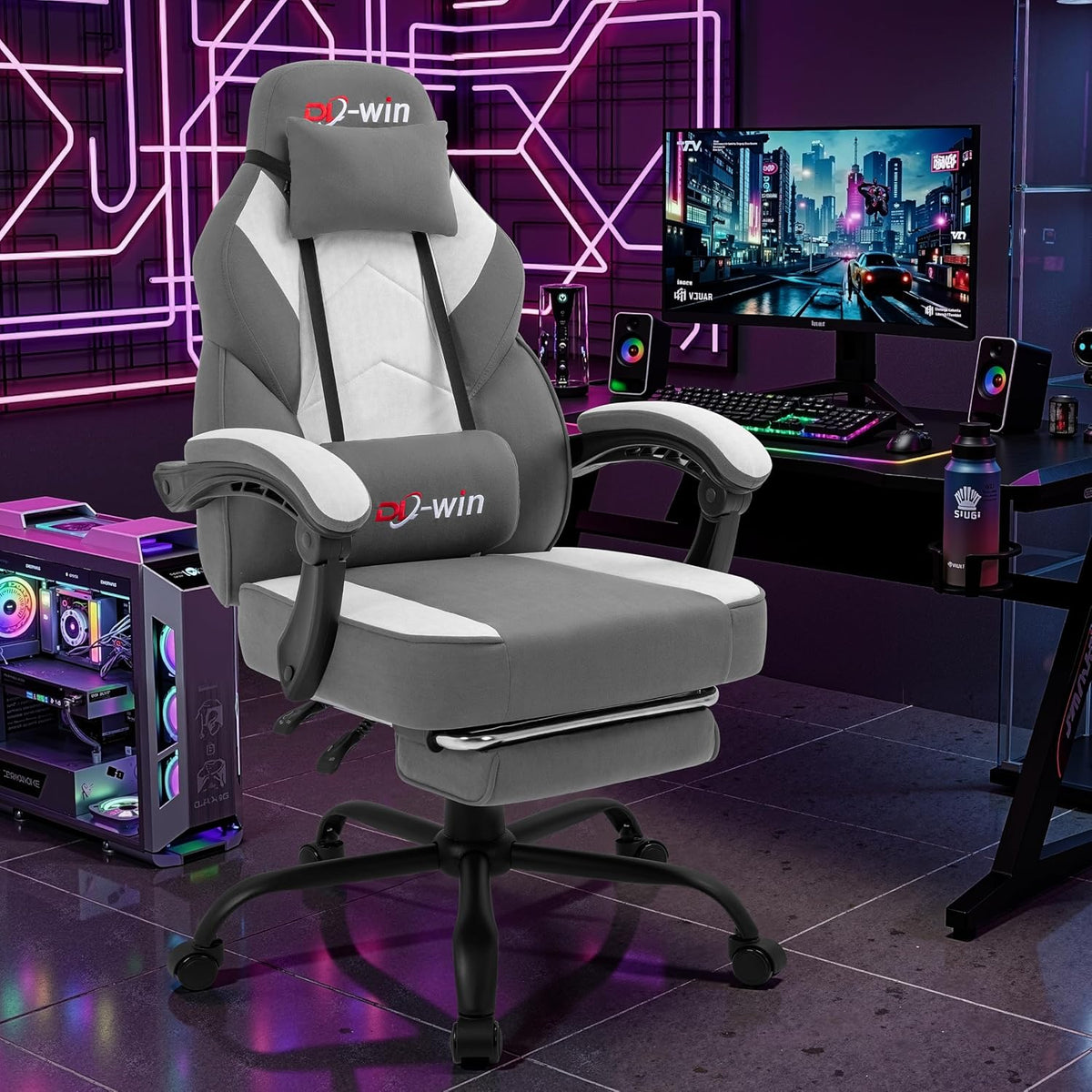 gaming chair for adults with footrest & massage shown in use
