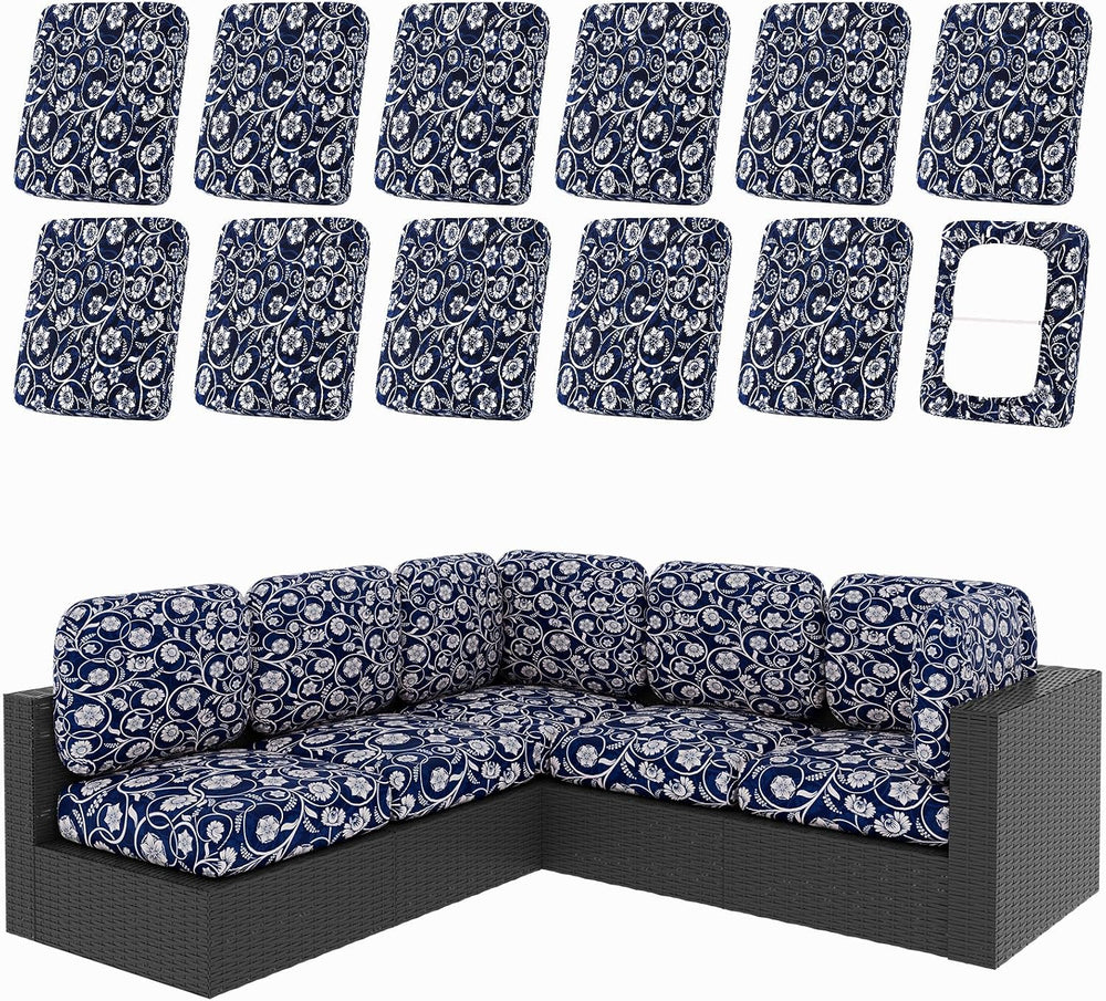 hyha 12Pcs Patio Cushion Covers, Stretch Outdoor Couch Cushion Covers