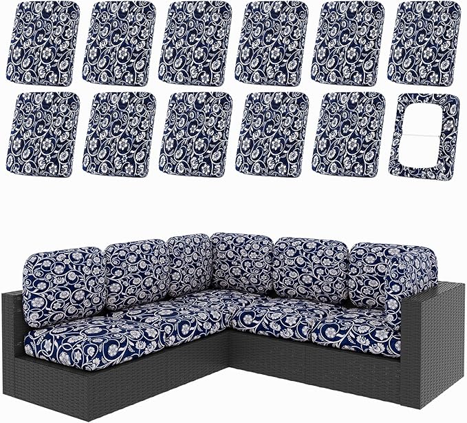 hyha 12Pcs Patio Cushion Covers, Stretch Outdoor Couch Cushion Covers by hyha