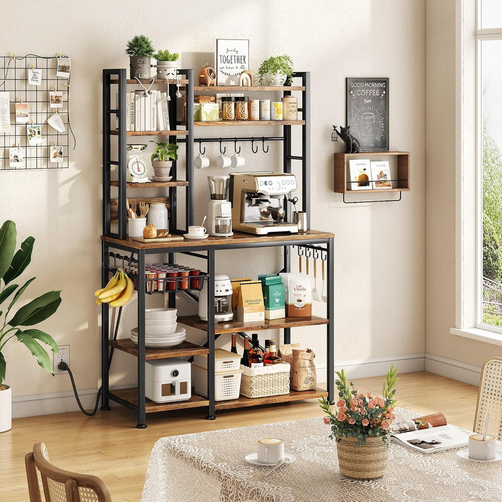 SNTD Baker Rack with Power Outlet - Microwave Stand with Storage, Large Coffe...