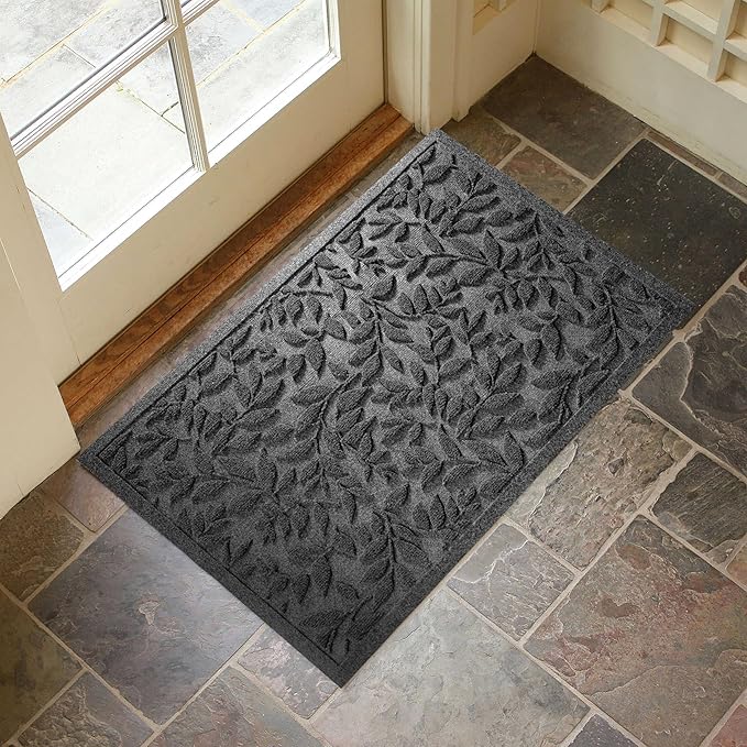 Grey Leaves Outdoor Indoor Entrance Doormats, Absorbent Durable Heavy Duty - Image 3