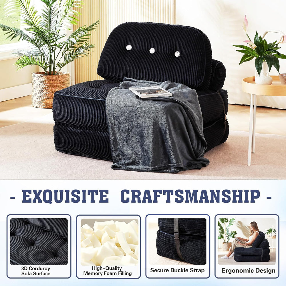 Folding Futon Sleeper Sofa Bed Chair, No Assembly, Black 2