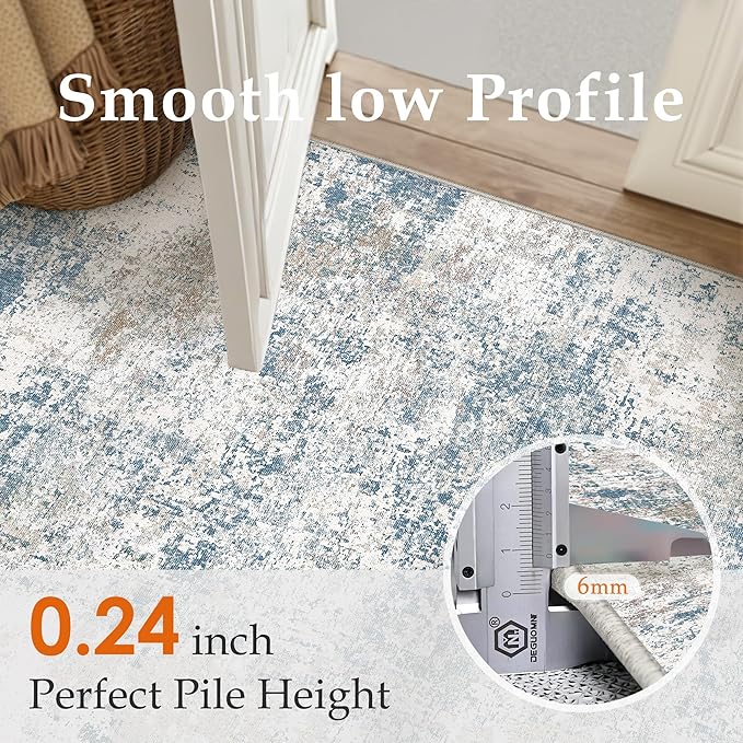 Blue 2x6 Runner Rug Washablel Abstract Hallway Carpet Modern Neutral Non Slip - Image 3