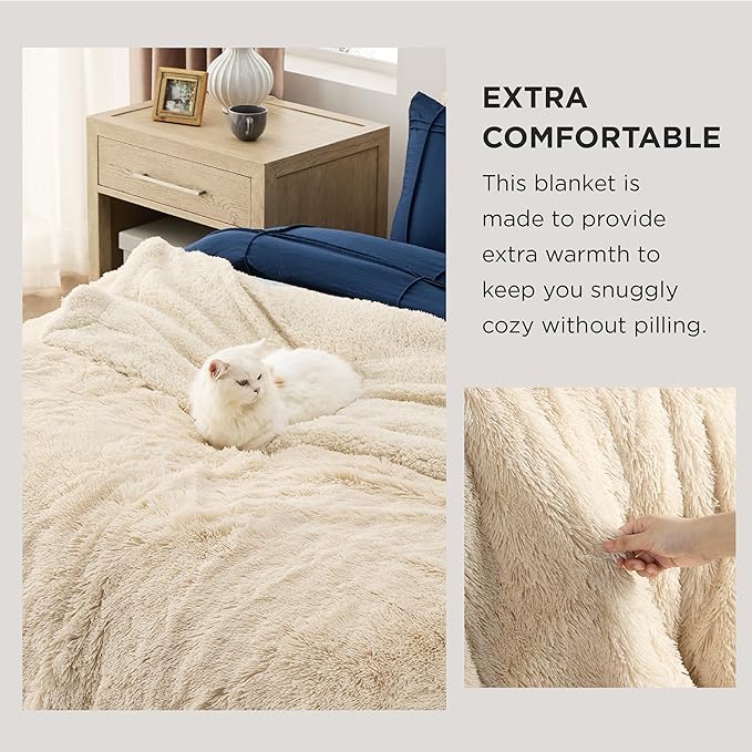 Bedsure GentleSoft Fluffy Beige King Size Blanket - Image 3