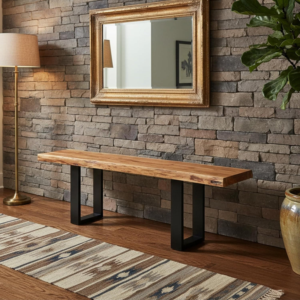 Alaterre Furniture Alpine Live Edge Solid Wood 48" Bench with Metal Legs...