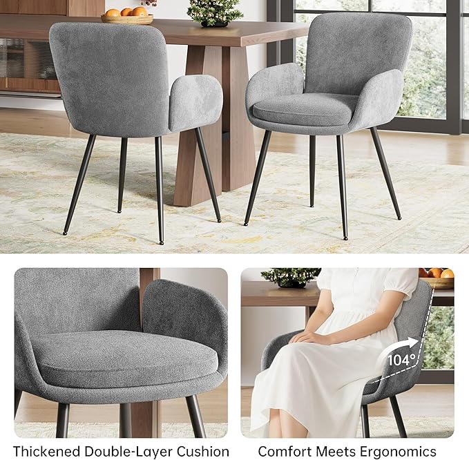 VKNOW Modern Dining Chairs Set of 6, Upholstered Dining Room Chair with Armre...
