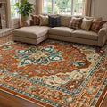 Area Rugs 8'x10' Washable Non-Slip, Floral Vintage Distress Print Pattern by RELEANY