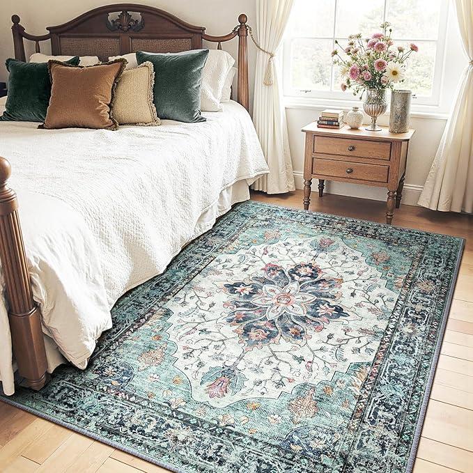 RELEANY Area Rugs 4'x6' Washable Non-Slip, Floral Vintage Distress Print - Image 2