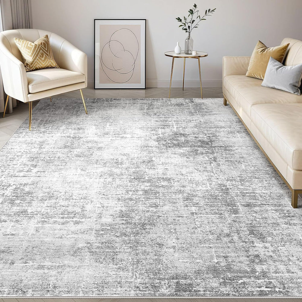 kakania Abstract 10x14 Area Rugs for Living Room: Washable Rugs Grey White