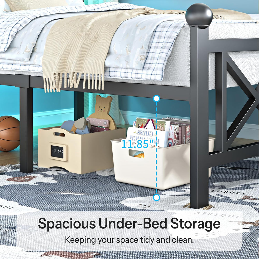ChicZhiNest Twin Size Bed Frame with Charging Station and LED Lights, Metal P...
