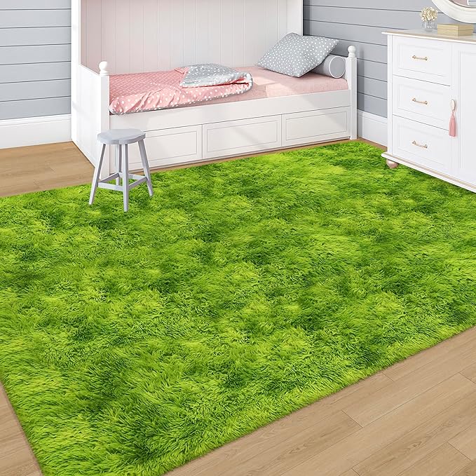 Green Tie-Dyed Rug for Living Room 5x8 Fluffy Area Rug Mat Bedside Throw Rug - Image 2