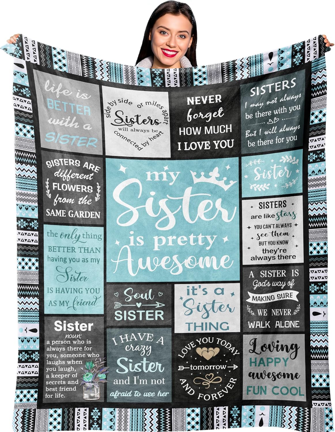 Ruvinzo Sister Gifts, Sister Birthday Gifts from Sister, Bestie Gifts for Women, Best Friend Birthday Gift for Women, Big Sister Gift from Little Sister Blanket 60” x 50”, Sister Valentines Gifts