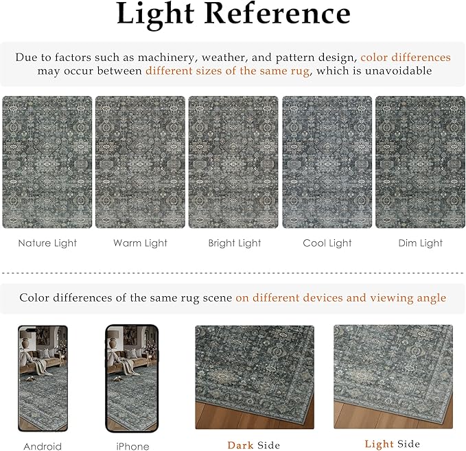 6x9 Washable Area Rug for Living Room Bedroom Vintage Black Grey Carpet Soft - Image 6