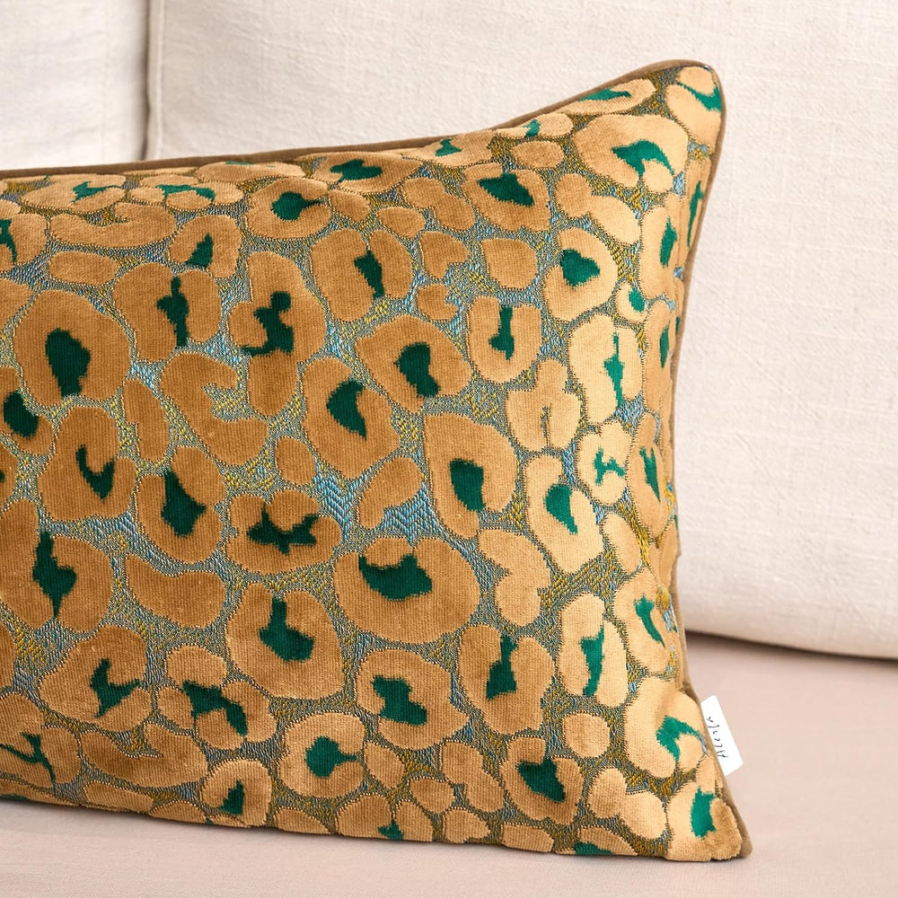Alerfa Green Brown Floral Throw Pillow Cover 14 x 36 Inch Cut Velvet Rectange...